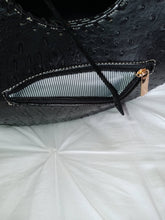 Load image into Gallery viewer, Black Faux Ostrich Emblem Handbag