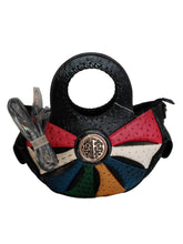 Load image into Gallery viewer, Black Faux Ostrich Emblem Handbag