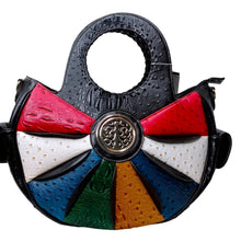 Load image into Gallery viewer, Black Faux Ostrich Emblem Handbag