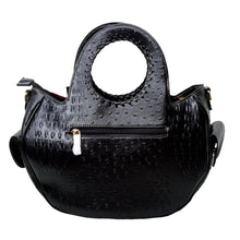 Load image into Gallery viewer, Black Faux Ostrich Emblem Handbag