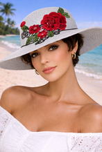 Load image into Gallery viewer, Embroidered Rose Floppy Hat