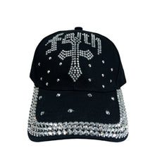 Load image into Gallery viewer, Black Denim Hat Faith Silver Stones Cross
