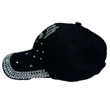 Load image into Gallery viewer, Black Denim Hat Faith Silver Stones Cross
