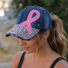 Load image into Gallery viewer, Denim Hat Pink Ribbon
