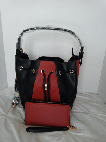 Diophy - Red and Black Faux Leather Two Tone Handbag - Annette Lorraine Accessory Boutique LLC