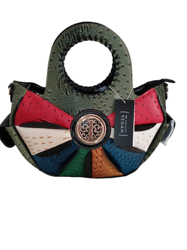 Diophy - Black Faux Ostrich Emblem Handbag - Annette Lorraine Accessory Boutique LLC