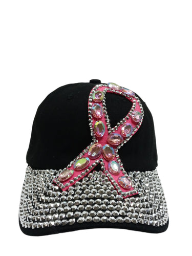 Embellished Black Hat with Pink Ribbon - Annette Lorraine Accessory Boutique LLC
