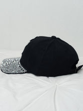 Load image into Gallery viewer, Black Hat with Cross Design and Clear Rhinestones on Bill
