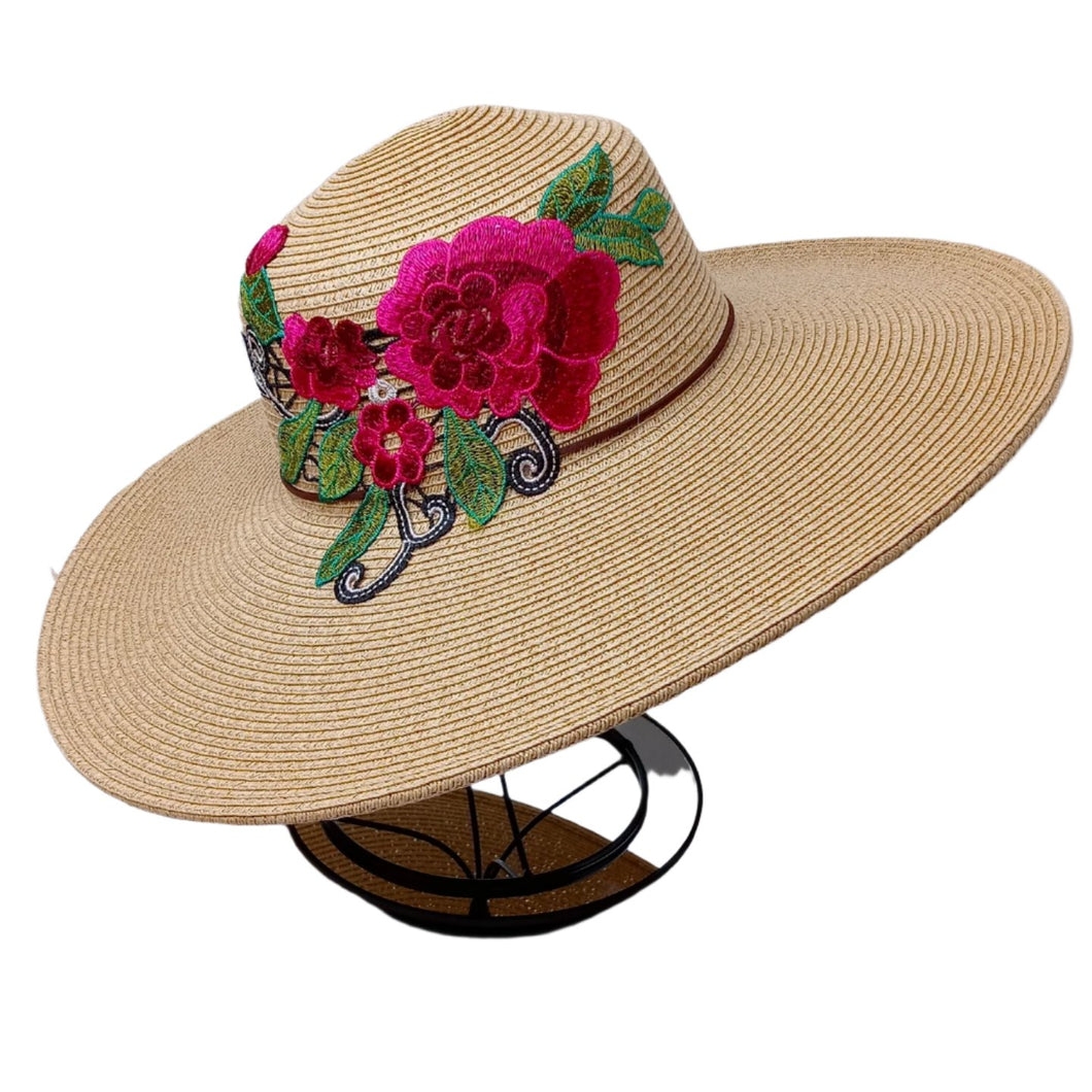 Embroidered Rose Floppy Hat