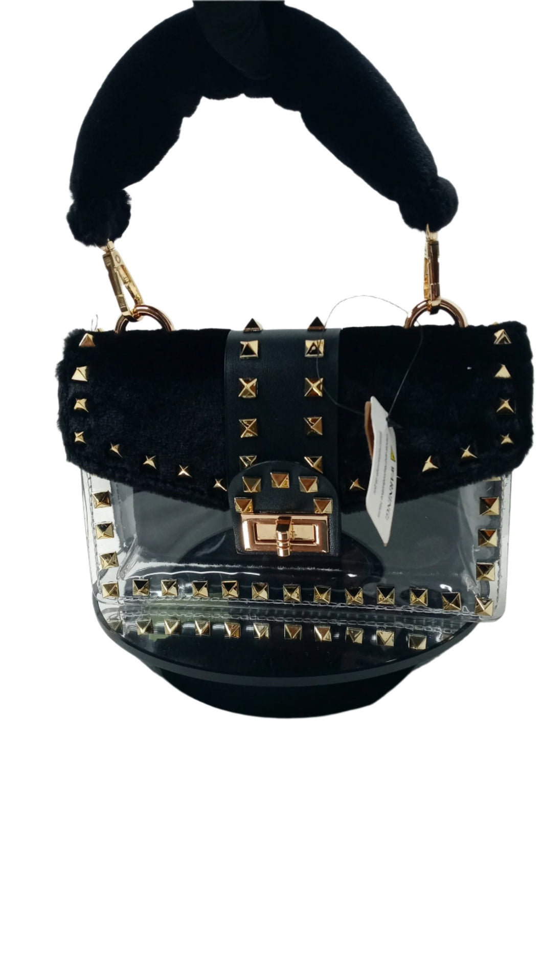 Faux Fur Studded Clutch with Pouch